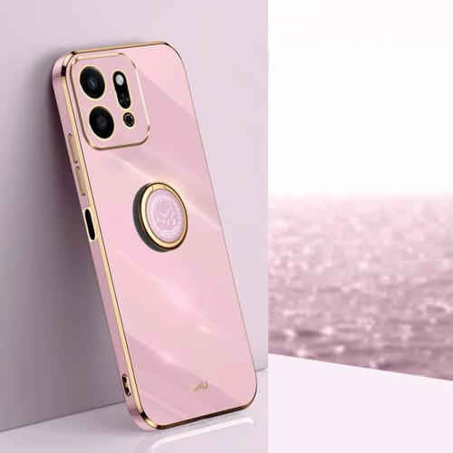 Funda TPU con Borde Dorado y Revestimiento 6D para Honor Play9T 5G Xinli con Soporte para Anillo (Morado Cereza)