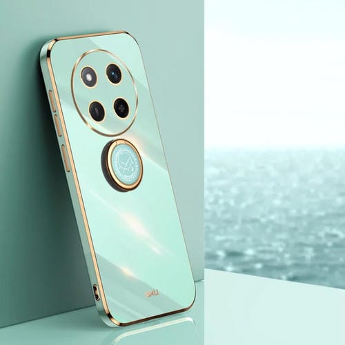 Funda TPU con Borde Dorado y Revestimiento 6D para Honor X60 Pro Xinli con Soporte para Anillo (Verde Menta)