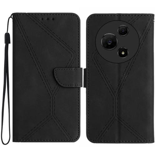 Funda de cuero con relieve y costuras para TCL 60 SE/605 (negra)