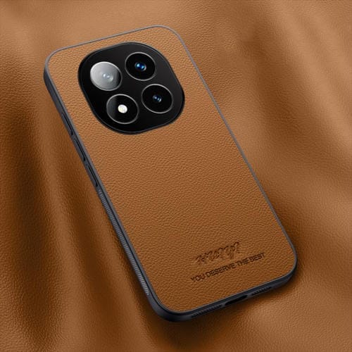 Funda de Cuero Magnética para Teléfono Huiyi Redmi Note 14 Pro 5G (Marrón)