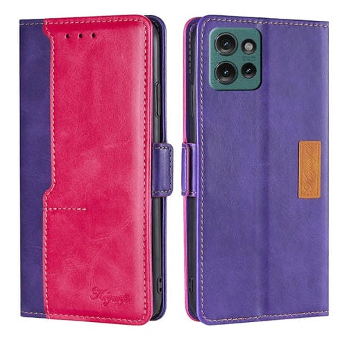 Funda de Cuero con Hebilla Lateral para Motorola Edge 50 5G (Morado + Rojo Rosa)
