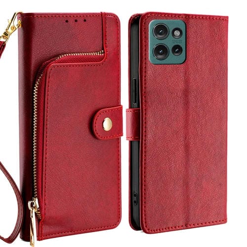 Funda de Cuero con Cremallera para Motorola Edge 50 5G (Rojo)