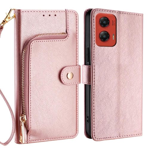 Funda de Cuero con Cremallera para Motorola Moto G Stylus 5G (2024) (Oro Rosa)