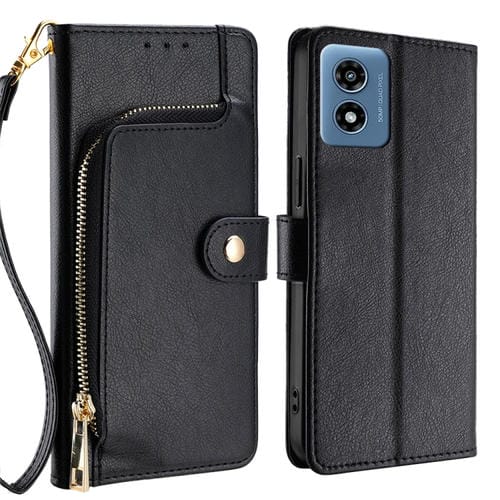 Funda de Cuero con Cremallera para Motorola Moto G 5G (2024) (Negro)