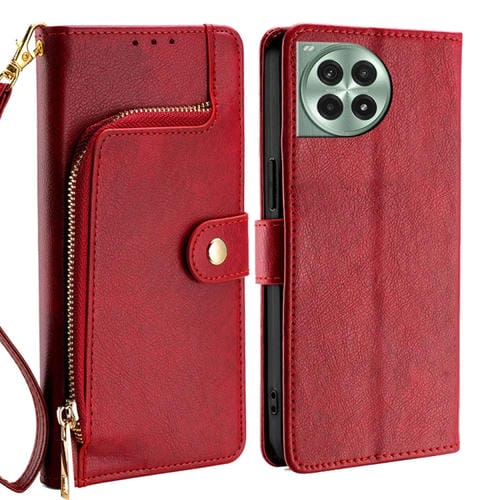 Funda de Cuero con Cremallera para OnePlus Ace 3 Pro 5G (Rojo)