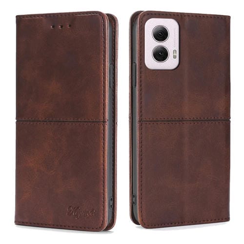 Funda de Cuero Magnética Motorola Moto G Power 5G (2024) con Textura de Vaca (Marrón Oscuro)