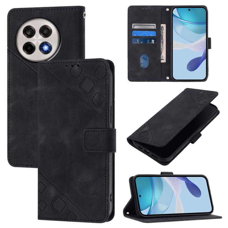 Funda de Cuero con Relieve y Tacto de Piel para OnePlus 13R/Ace 5 Pro 5G (Negra)