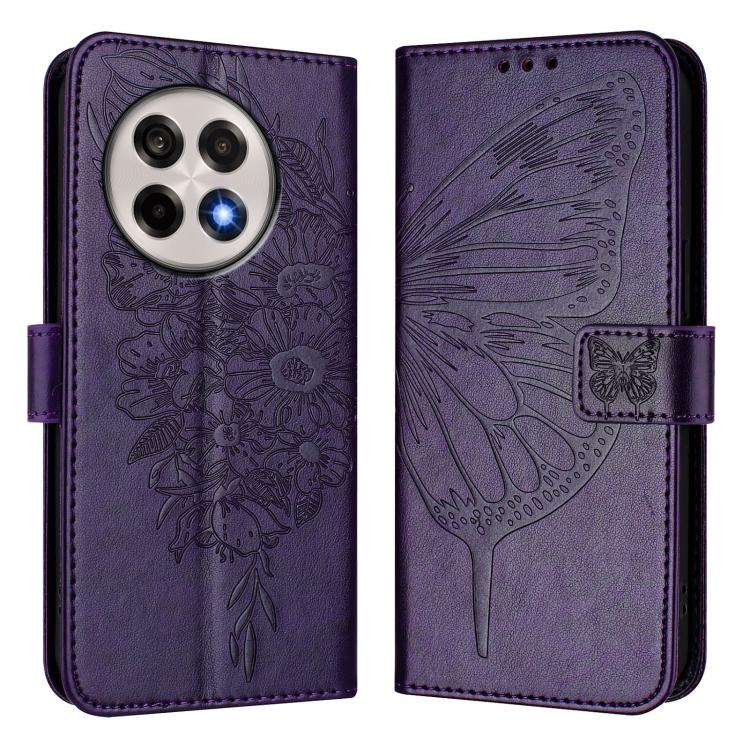 Funda de Cuero OnePlus Ace 5 Pro/Ace 5 con Diseño de Mariposa en Relieve (Morado Oscuro)