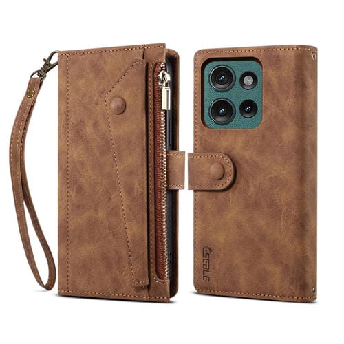 Funda de Cuero Rfid Eseble para Motorola Moto G75 5G con Diseño Retro Esmerilado (Marrón)