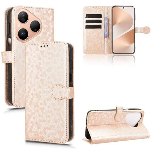 Funda de cuero con textura de panal y puntos para Huawei Pura 80 5G (dorada)