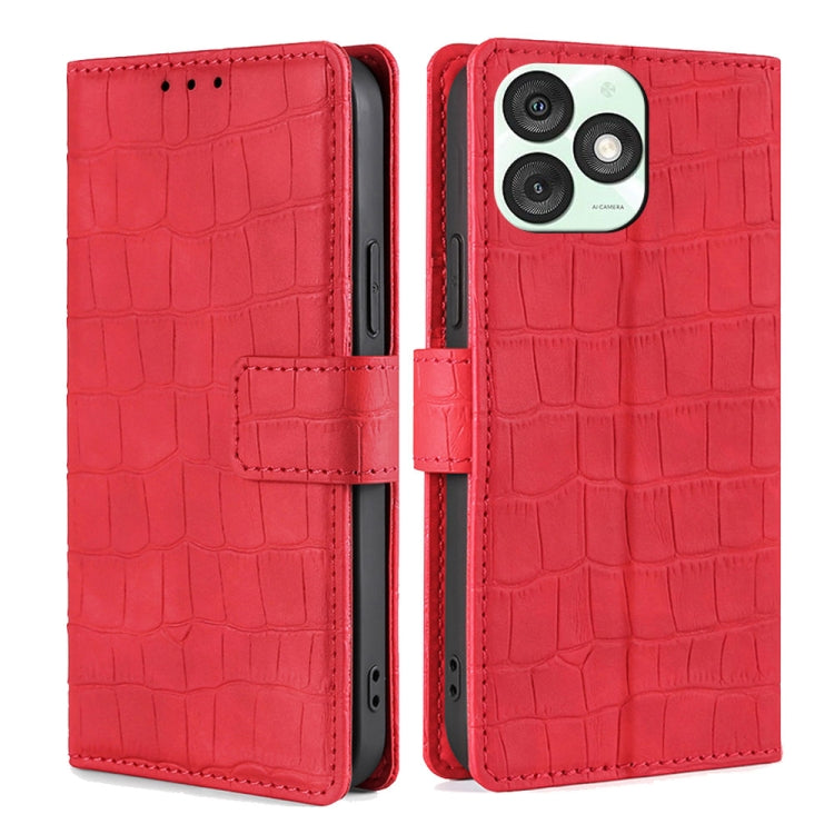 Funda de Piel con Cierre Magnético para Teléfono Itel A50 4G (Rojo) con Tacto Cocodrilo