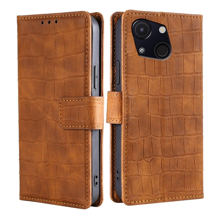 Funda de Piel con Cierre Magnético para Teléfono Itel A50C 4G (Marrón) Diseño Cocodrilo