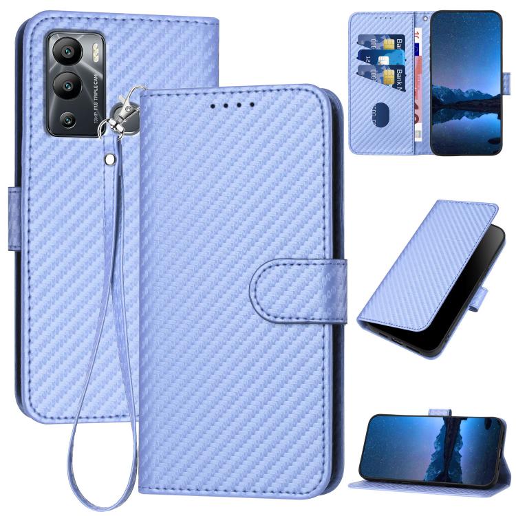 Funda de Cuero con Hebilla de Fibra de Carbono para Infinix Hot 12I YX0070 con Cordón (Morado Claro)