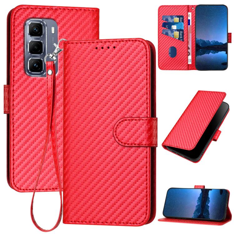 Funda de Cuero con Hebilla de Fibra de Carbono y Cordón para Infinix Hot 50 Pro 4G Yx0070 (Rojo)