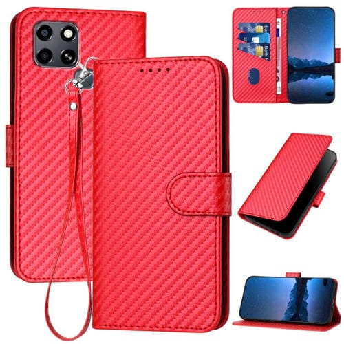 Funda de Cuero con Hebilla de Fibra de Carbono y Cordón para Infinix Smart 6 / Smart 6 HD Yx0070 (Rojo)