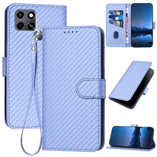 Funda de Cuero con Hebilla de Fibra de Carbono y Cordón para Infinix Smart 6 / Smart 6 HD Yx0070 (Morado Claro)