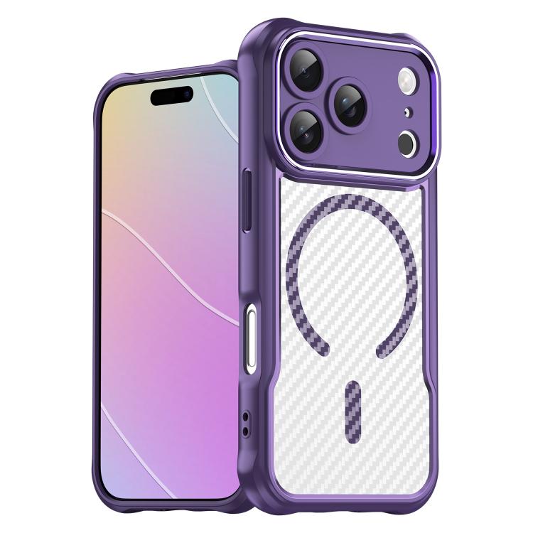 Funda translúcida MagSafe con textura de fibra de carbono para iPhone 17 Pro (morada)