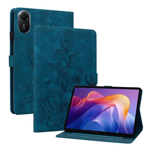 Funda de piel con relieve Lily para Redmi Pad 2 / Redmi Pad SE 11 2025 (azul oscuro)