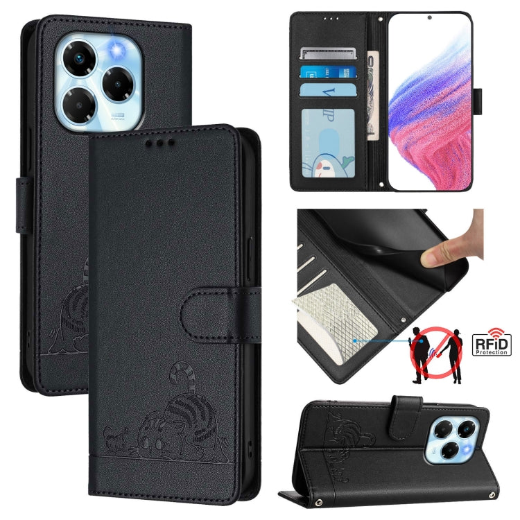 Funda de Cuero RFID para Infinix Note 40X 5G con Estampado de Rata y Gato y Cordón (Negro)