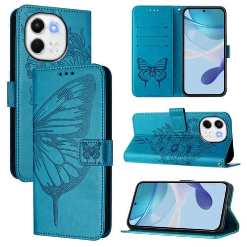 Funda de Piel para Tecno Spark 30 5G y Pova 6 Neo 5G con Diseño de Mariposa en Relieve (Azul)