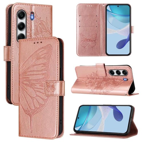 Funda de Piel para Tecno Camon 40 Pro 4G con Diseño de Mariposa en Relieve (Oro Rosa)