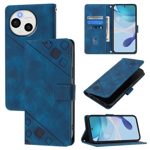 Funda de Cuero con Relieve para Sharp Aquos Sense9 (Azul)