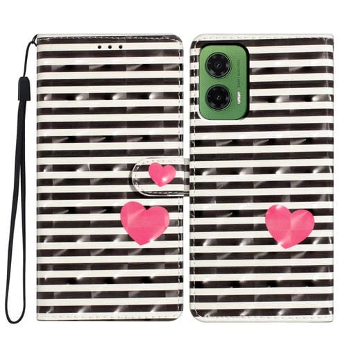 Funda de Cuero con Patrón 3D para Motorola Moto G35 (Corazón Rayado)