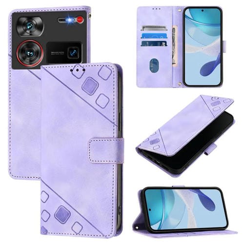 Funda de Piel con Relieve para Teléfono ZTE Nubia Z60 Ultra (Morado Claro)
