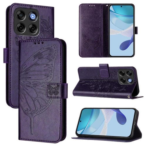 Funda de Cuero con Mariposa En Relieve para ZTE Blade V70 Vita/V70 (Morado Oscuro)