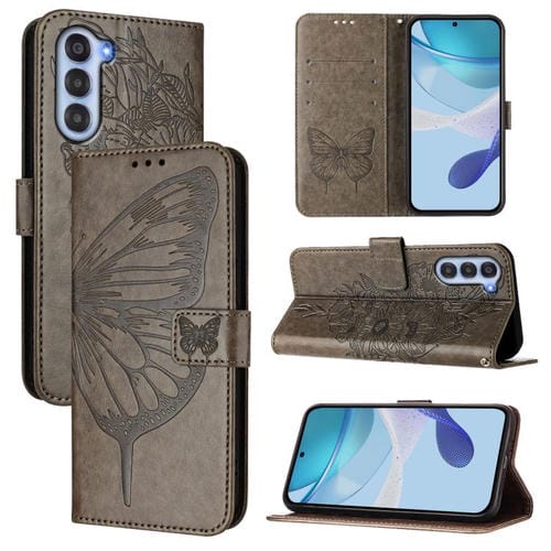 Funda de Cuero para ZTE Nubia S 5G A403Zt con Diseño de Mariposa en Relieve (Gris)