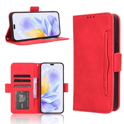 Funda de Piel Textura Becerro con Ranuras para Tarjetas para Honor X60I 5G (Roja)