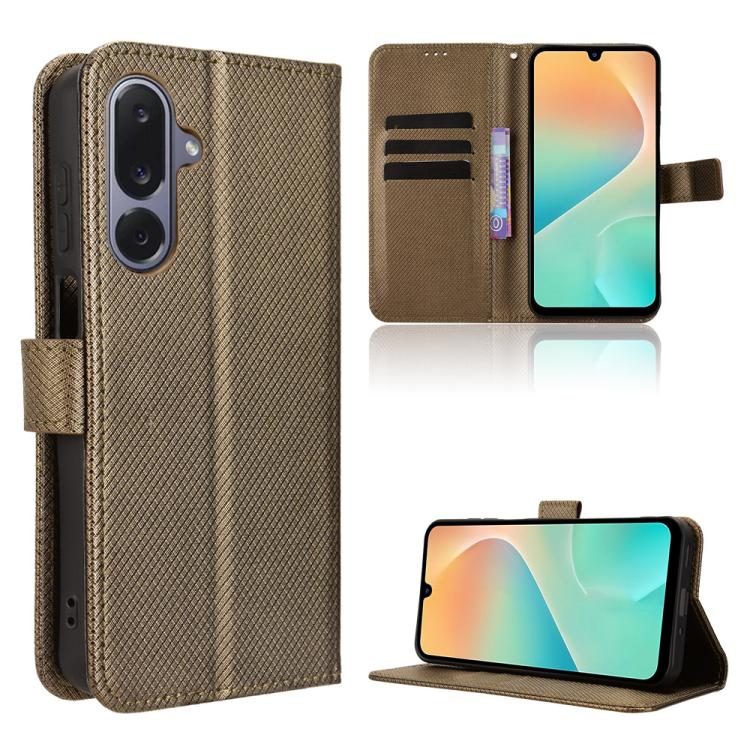 Funda de cuero con textura de diamante para Samsung Galaxy M36 5G (marrón)