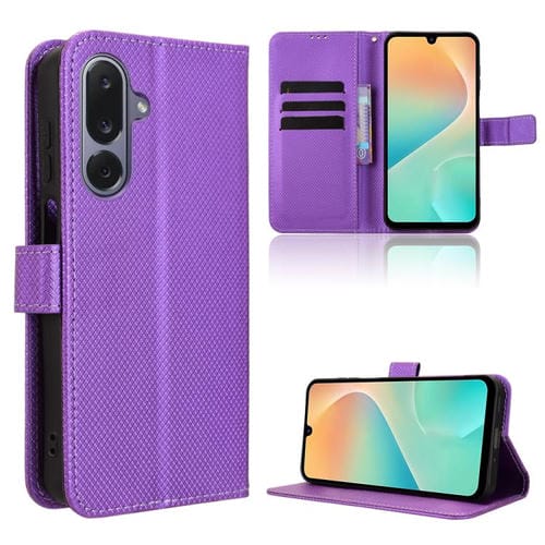 Funda de cuero con textura de diamante para Samsung Galaxy M36 5G (morada)