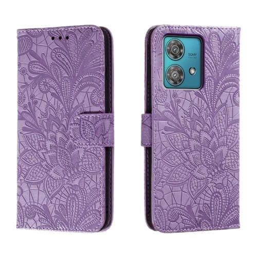 Funda para Motorola Edge 40 Neo de Cuero con Tapa y Estampado de Flores (Púrpura)