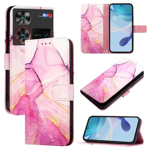 Funda de Cuero con Tapa para ZTE Nubia Z60 Ultra Pt003 Diseño Mármol (Rosa, Morado y Dorado)