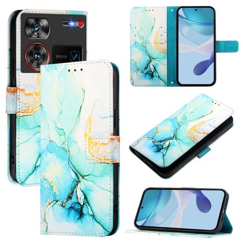Funda de Cuero con Tapa para ZTE Nubia Z60 Ultra Pt003 (Verde) con Diseño Mármol