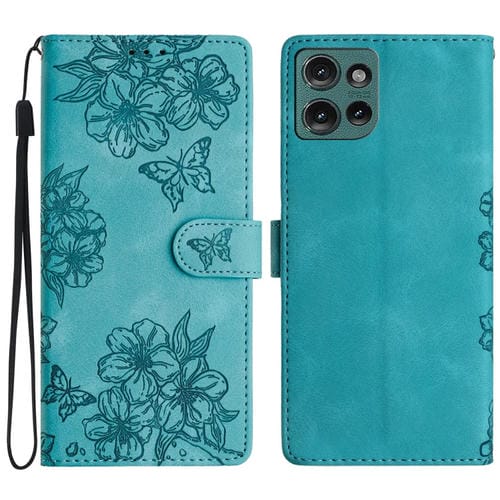 Funda de Teléfono Motorola Edge 50 5G Pu Relieve Mariposa Flor de Cerezo (Verde)