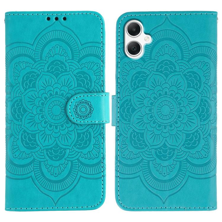 Funda de cuero con estampado de mandala solar para Samsung Galaxy A06 4G/5G/A07 5G (azul)