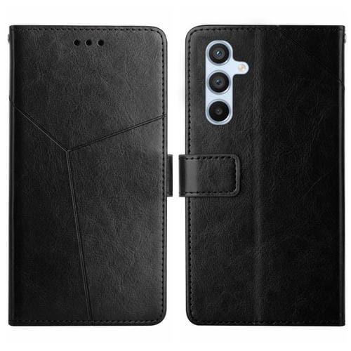 Funda de cuero con tapa y diseño en forma de Y para Samsung Galaxy S25 FE 5G (negra)
