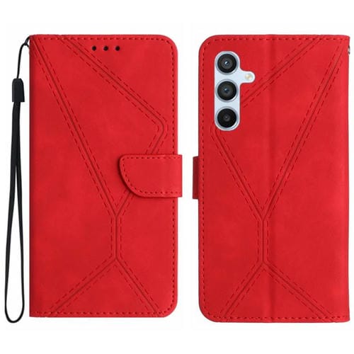 Funda de cuero con relieve y costuras para Samsung Galaxy S25 FE 5G (roja)