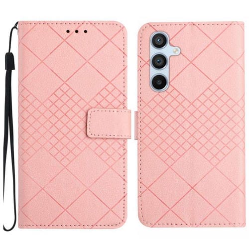 Funda de cuero con textura de cuadrícula rómbica para Samsung Galaxy S25 FE 5G (rosa)