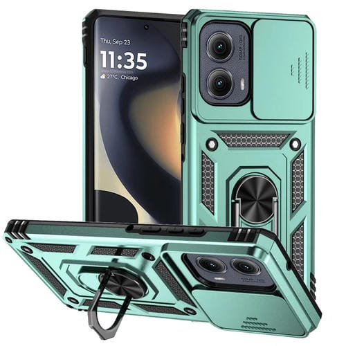 Funda para Teléfono Motorola Edge 5G 2024 con Soporte Deslizante y Protector de Pantalla (Verde)