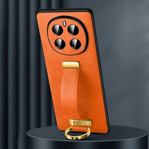 Funda para Teléfono Honor Magic7 Textura Cuero Híbrido Sulada PC Tacto Suave a Prueba de Golpes (Naranja)