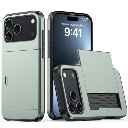 Funda protectora a prueba de golpes para iPhone 17 Pro con ranura para tarjetas (verde oscuro)