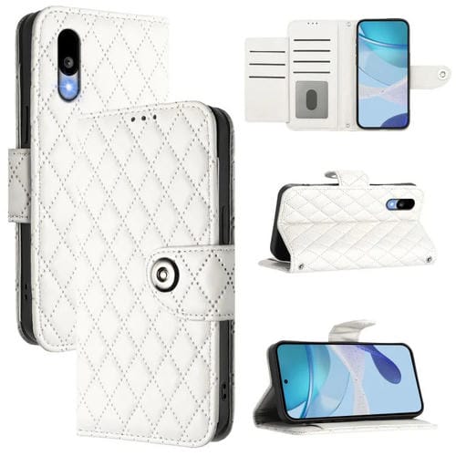 Funda de Cuero con Tapa y Textura Rómbica para Sharp Basio Active 3 con Cordón (Blanco)