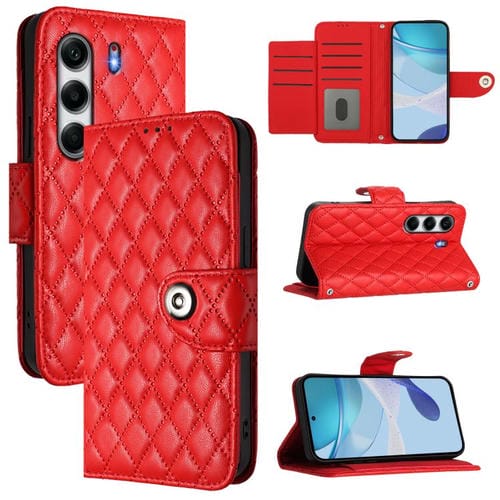 Funda de Cuero con Textura Rómbica y Cordón para Tecno Camon 40 4G (Roja)