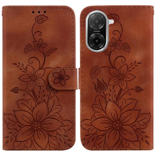 Funda de piel con relieve de lirio para Redmi A5 4G (171,7 mm, marrón)