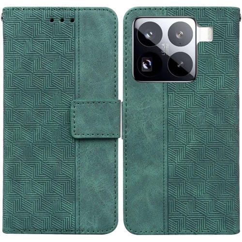 Funda De Cuero Con Relieve Geométrico Para Xiaomi 15 Pro (Verde)