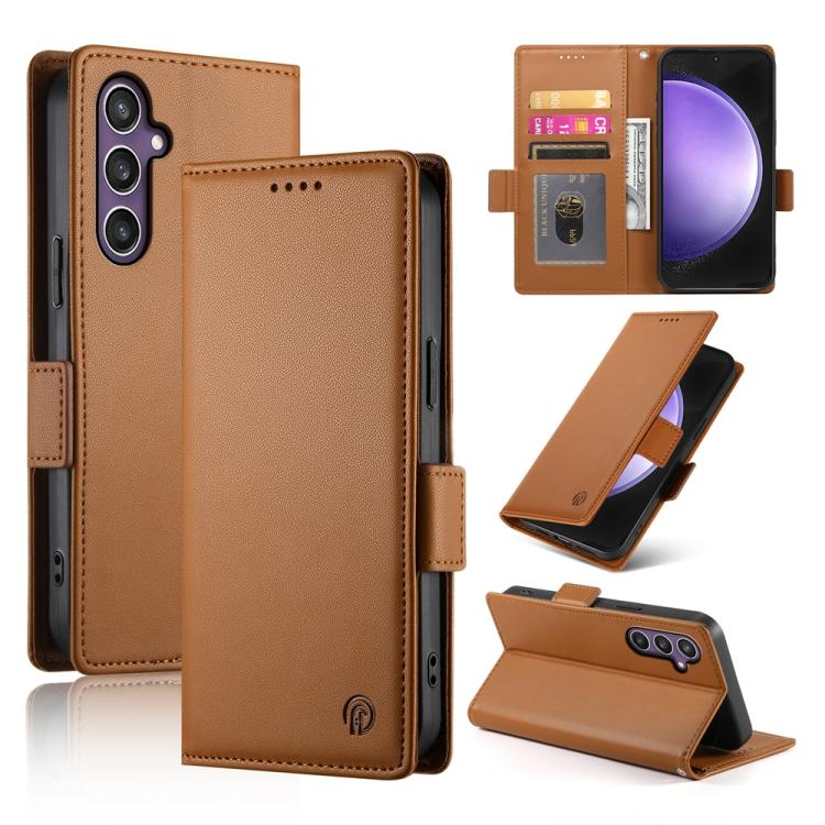 Funda de cuero esmerilado magnético con hebilla lateral para Samsung Galaxy S25 FE 5G (marrón)