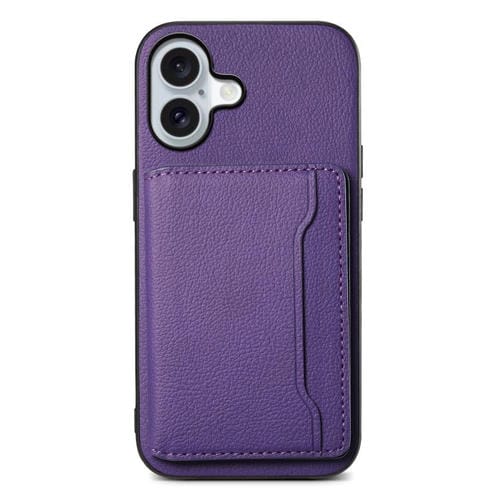 Funda para iPhone 17 con textura de becerro y diseño de bolso de tarjeta de cobertura total (morado)